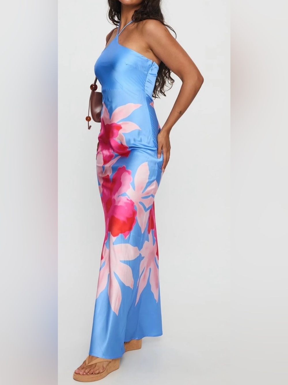 Princess Polly Caliyah Blue Maxi Skirt with Pink and Red Floral Print
